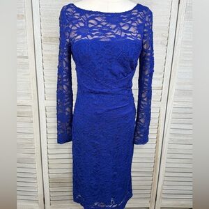 RALPH LAUREN Lace Illusion Bodycon Dress Cobalt Blue-4